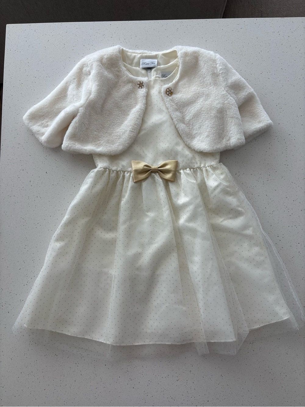 Beautiful Rare Too! Ivory Dress & Faux Fur Jacket Set